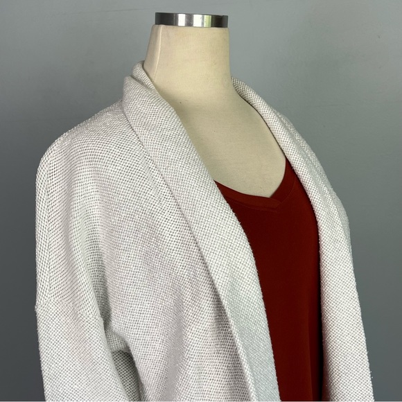 EILEEN FISHER Woven Knit Open Front Cardigan Jacket Duster - White Cotton Medium - Picture 8 of 11